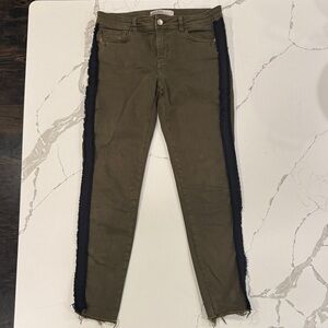 Zara olive crop jean with black ribbon detail. Size 4